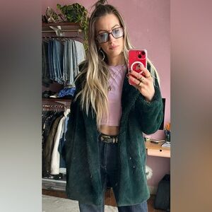 Dark green faux fur coat